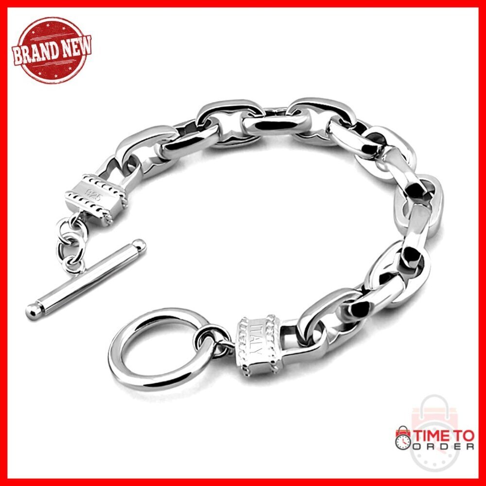 925 Sterling Silver Box Chain Bracelet for Men, 7-10 Inch Sizes, Hip Hop Style